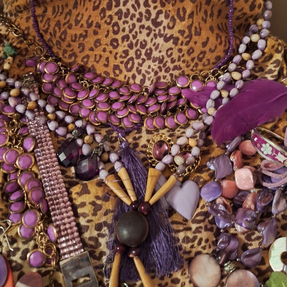 Lavender Purple Toned Boho Gypsy Jewelry Bundle Necklaces Bracelets Earrings 22